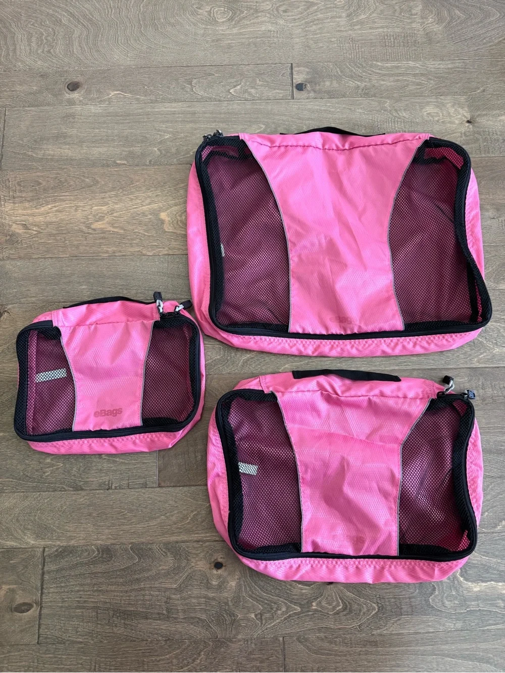 EBags Hot Pink Black Nylon Mesh Packing Cubes Set of 3 Travel Organizers
